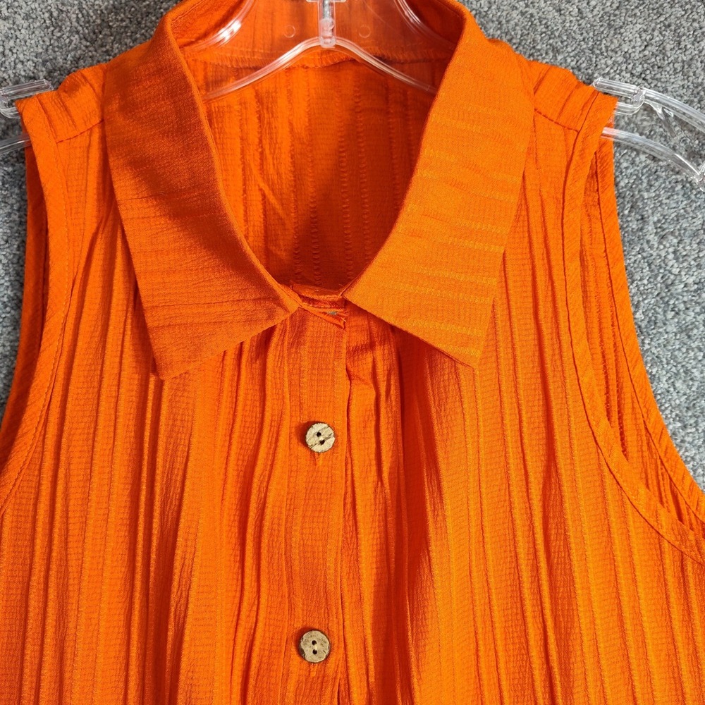 Shein Orange Sleeveless Button Down Collared Top Textured Blouse Size M